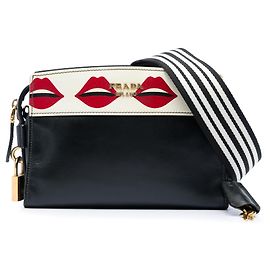 Prada Borsa a tracolla Esplanade in pelle City e Saffiano nera con stampa labbra Nero