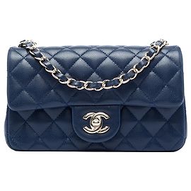 Chanel Blue Mini Rectangular Classic Caviar Single Flap Blue Navy blue