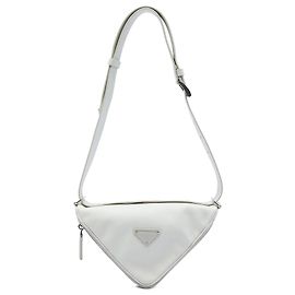 Bolsa de ombro conversível Prada White Saffiano Cuir Triangle Branco Fora de branco