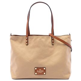 Tote reversibile Valentino Beige Canvas Rockstud Glam Lace Beige
