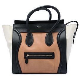 Céline Celine Brown Mini Tricolor Leather Luggage Tote Brown Light brown