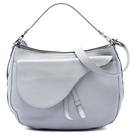 Bolsa Saddle Soft em couro de bezerro granulado cinza Dior Marrom Cinza