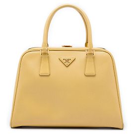 Prada Yellow Saffiano Lux Pyramid Frame Handbag Yellow
