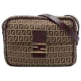 Fendi Marron Zucchino Canvas Crossbody Marron Marron clair