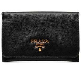 Prada Black Saffiano Bifold Small Wallet Black