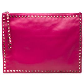 Valentino Pink Large Leather Rockstud Clutch Pink