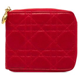 Cartera compacta Lady Dior Zip Around en piel de cordero roja cannage Dior Roja