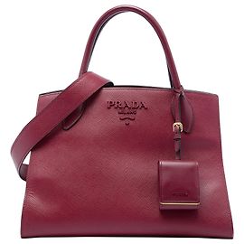 Prada Red Medium Saffiano Cuir Monochrome Top Handle Tote Vermelho Bordeaux