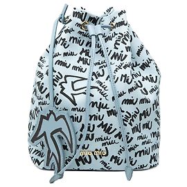 Miu Miu Blue Printed Canvas Drawstring Pouch Blue Light blue
