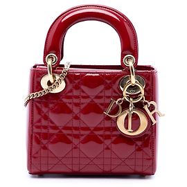 Lady Dior mini en cuir verni rouge cannage Rouge Bordeaux