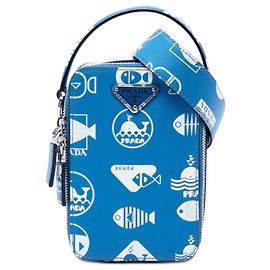 Prada Blue Saffiano Whale Brique Borsa a tracolla verticale Blu