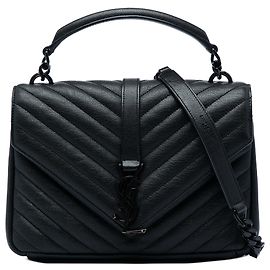 Borsa College Monogram Monochrome Chevron in pelle di pecora nera Medium Saint Laurent Nero