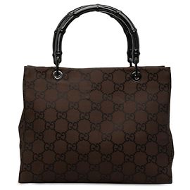 Borsa Gucci Brown GG Nylon Bamboo Marrone Marrone scuro
