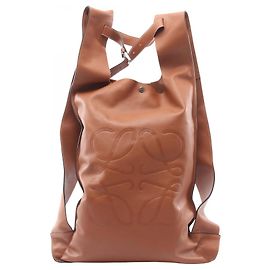 LOEWE Brown Anagram Leather Shopper Backpack Brown