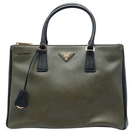 Bolsa Prada Brown Medium Bicolor Saffiano Lux Galleria Double Zip Marrom Caqui