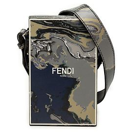 Fendi Bolsa transversal vertical de couro liso cinza com estampa de mármore Marrom