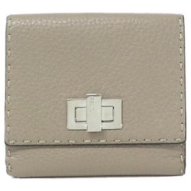 Fendi SELLERIA Peekaboo Tri-Fold Wallet Beige