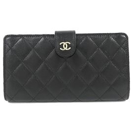 Chanel Black Grained Calfskin Long Wallet Black