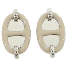 Hermès Orecchini Hermes Mini Maillon 100052FP Marrone Argento Beige