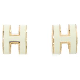 Hermès Pendientes Pop H MINI 608002FO Blanco Dorado