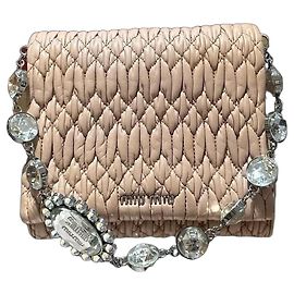 Borsa a tracolla Miu Miu Matelassé con cristalli Beige