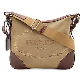 Bolsa de ombro em jacquard Prada Bege Caqui Castanho escuro