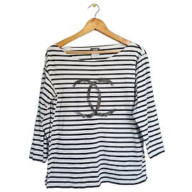 T-shirt marinière a righe Chanel con logo CC Nero Bianco