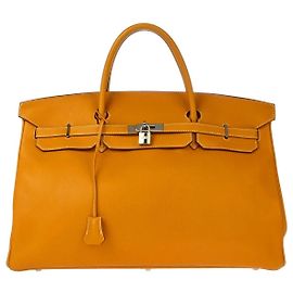 Hermès Hermes Birkin Orange Fjord com Palladium Hardware 45 Marrom