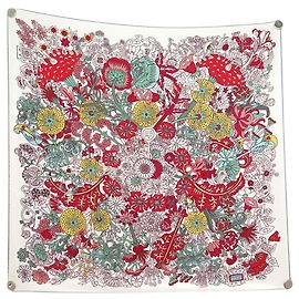 Hermès HERMES CACHE CACHE FLEURI SEIDENSCHAL 90 CM WEISS Weiß