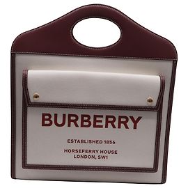 Borsa Tote Burberry Medium Pocket in tela bianca Bianco