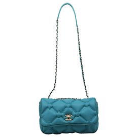 Bolsa de ombro acolchoada Chanel Large Chesterfield em couro de bezerro turquesa Outro