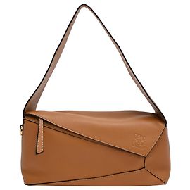Loewe Puzzle Hobo em couro de bezerro Tan Marrom Vermelho