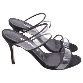 Mules à talons Manolo Blahnik en PVC avec bride en daim noir Noir