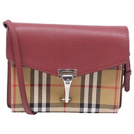 Bolsa transversal pequena Burberry Derby House Check em couro de bezerro vermelho Vermelho