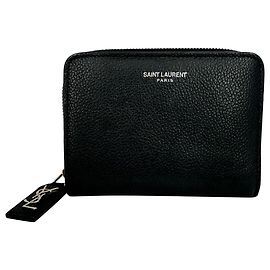 Cartera compacta con cierre de cremallera Rive Gauche Saint Laurent en cuero negro Negro
