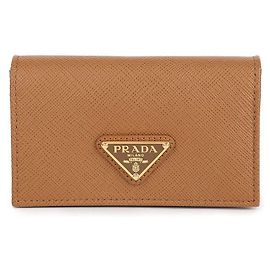 Prada Porte-cartes Saffiano avec logo Triangle Marron