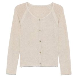 Cardigan Chanel con scollo a barca e maniche raglan Marrone Beige