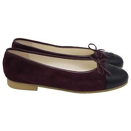 Ballerines Chanel CC Bow Cap-Toe en daim bordeaux Rouge Bordeaux