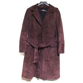 Tod's Suede Lamb Leather Trench Coat Brown Dark red