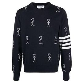 Thom Browne Merinowolle Strick mit Icon-Muster Blau