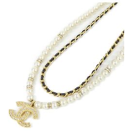Collier Chanel ABE729 Noir Blanc Doré