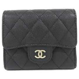Chanel Timeless Classic Line AP0229 Tri-Fold Wallet Black Dark red
