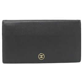 Chanel Coco Button Line Leather Long Wallet Black