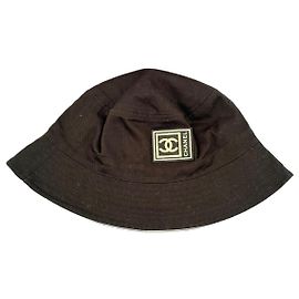 Chanel Sombrero bucket de algodón negro Negro Gris