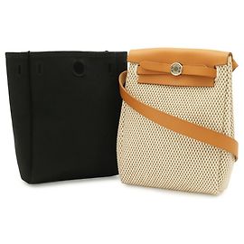 Bolsa de Ombro Hermès Herbag TPM Pochette Preto Outro Castanho claro