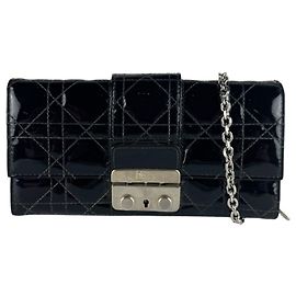 Cartera larga con cadena de charol Christian Dior Negro