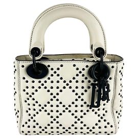 Christian Dior Leather Handbag Black Cream