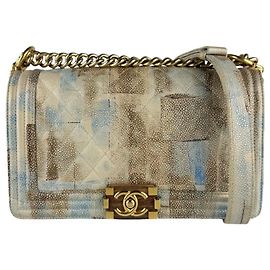 Bolsa Chanel Boy de Alça Marrom Azul Bege