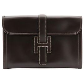 Hermès Hermes Jige PM Dark Brown Leather Clutch Handbag Dark brown
