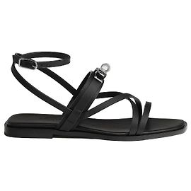 Hermès Black Leather June Gladiator Sandals with Palladium Hardware Black